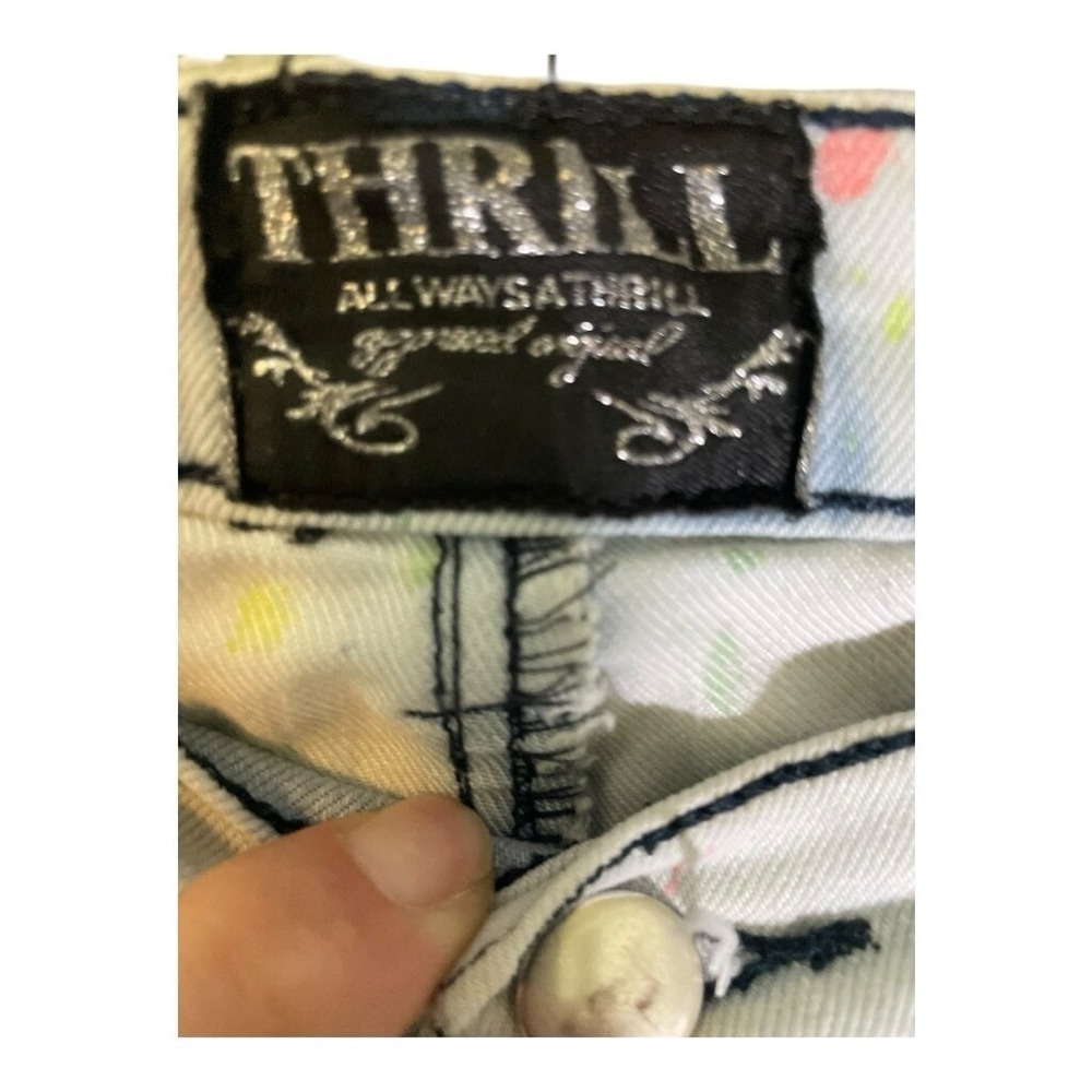 Thrill Jeans Girls Distressed Shredded Trendy Size 8 Unique Cool Paint Splatter - Picture 10 of 11